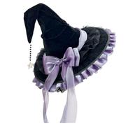 Stakee Women Wizard Hat with Lace Ruffle Big Bow & Star Pendant Halloween Witch Hat Gothic Lolita Cosplay Costume Accessory