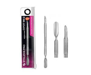 STALEKS PRO by Natury Nails Dual Cuticle Pusher - Slant Tip + Wide Rounded Tip - Manicure and Pedicure - Stainless Steel - Expert 90/2