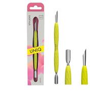 STALEKS PRO by Natury Nails Dual Cuticle Pusher with Rubber Silicone Handle - Manicure and Pedicure - Stainless Steel - UNIQ (IE-PQ-10/2Y)
