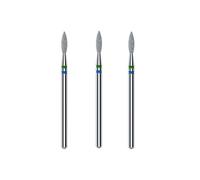 STALEKS PRO by Natury Nails Set of 3 Diamond Burrs DUO Flame Blue-Green 2.1x8mm. Cuticles, Manicure and Pedicure, Flame Shape (Medium/Coarse Grit)