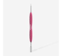STALEKS Pro UNIQ Cuticle Pusher Double Manicure Instrument with Silicone Grip GUMMY (Ring and Flat Straight Slider) PQ-11/1