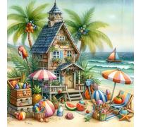 Stalente Diamond Painting Kits for Adults Seaside House, 5D DIY Diamond Art Kits for Beginners Round Full Drill Diamond Painting for Home Wall Decoration Gift 12×12inch, Landscape Scenery