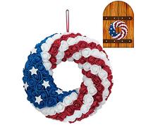 Stalf Independence Day Ornaments - American Flag Garland Decoration,Memorial Day Wreath Decorations for Front Door Wall Home Decor