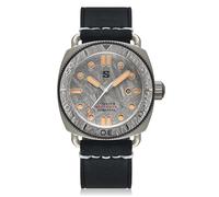 Stalingrad Defender Titanium Meteorite Automatic Grey Leather Black Date Sapphire Men's Watch, grey, Strap