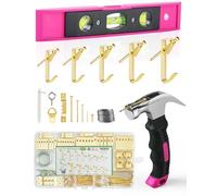 Stalishare Picture Hanging Kit, Heavy Duty 218PCS Hooks Nails for Hanging Pictures & Small Magnetic Hammer & Level for Women, Pink Tool Wall Frame Hanging Kit with Wire/ D Ring/ Sawtooth Hanger 100lbs