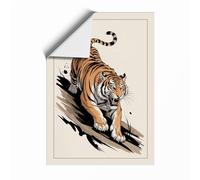 Stalking Tiger Japandi Unframed Wall Art Print A4 (29.7×21cm), Wall Decor for Living Room, Bedroom, Office & Home, Art Gift