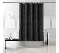 Stall Boho RV Black Tassel Woven Fabric Short Shower Curtain 48 x 64 Modern Farmhouse Textured Tufted Chevron Striped Minimalist Bathroom Shower