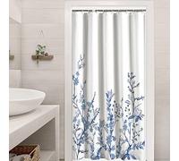 Stall Shower Curtain 36 x 72 Inch, Small Floral Leaves for Bathroom with Hooks, Blue Waterproof Textured Bath Shower Curtain Set for Hotel Home RV - 36 x 72 Inch