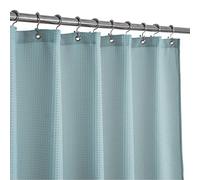 Stall Shower Curtain Fabric 36 x 72 Inch, Waffle Weave, Hotel Luxury Spa, 230 GSM Heavy Duty, Water Repellent, Blue Pique Pattern Decorative Bathroom Curtain