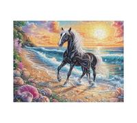 Stallion And Foal on Shell Beach 500 Piece Jigsaw Puzzle for Adults Teens Post Work Wind Down Mind Calming Whimsical Design for Friends 500 PCS
