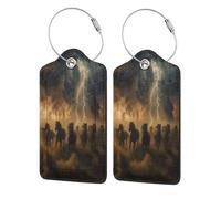 Stallion Charging Through Lightning and Tempest Leather Stainless Steel Loop Tags Personalized for Women Men Kids 2 Pcs