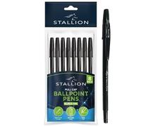 Stallion Pull Cap Ballpoint Pens Black (8pk)