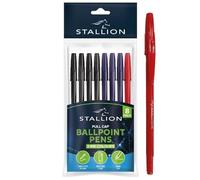 Stallion Pull Cap Ballpoint Pens Black/Blue/Red (8pk)