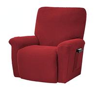 Stalljuwel Stretch Recliner Slipcovers Fleece Recliner Chair Cover with Side Pocket Non Slip Washable Furniture Protector with Elastic Bottom for Living Room Water Repellent Recliner Chair Cover Red