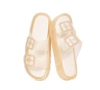 STALOV Jelly Sandals for Women Platform Adjustable Double Buckle Pool Slides Waterproof Slip-On Beach Sandals for Summer Vacation Casual, Beige, 7 UK