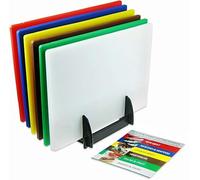 Stalwart 6 x Colour Coded Chopping Boards Set Incl Rack and Wall Chart 450x300x10mm. LDPE Hygienic and Easy to Clean.