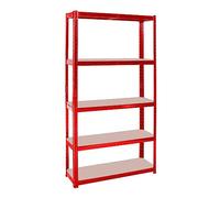 Stalwart DA-SG17515CR Commercial Heavy Duty Shelving Unit Painted Steel Red 5 Shelves 875kg Loading Capacity 700x300x1500mm