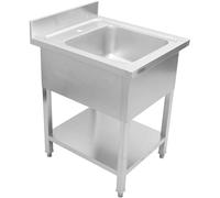 Stalwart DA-THSTR86BM1 Commercial Sink Stainless Steel 1 Bowl Bottom Shelf Splashback 800mm Depth 600mm