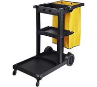 Stalwart Professional Janitor Cleaning Trolley, 120 x 53 x 99Hcm Polypropylene On Castors and Bin Cover For Hotels, Industrial Use, Office Cleaning, Commercial housekeeping.
