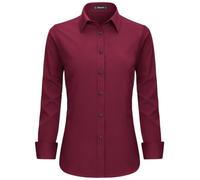 Stamain Burgundy Work Shirts for Women UK Long Sleeve Fitted Work Shirts Button Up Stretch Executive Shirt with Single Cuff 3XL