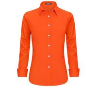 Stamain Orange Shirt Women Long Sleeve Executive Formal Work Shirts for Women UK Fitted Stretch Button Up Dress Shirt with Single Cuff 2XL