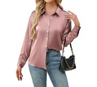 Stamain Pink Shirt Women's Satin Blouse Silk Long Sleeve Button Down V Neck Shirts Formal Work Office Top 2XL