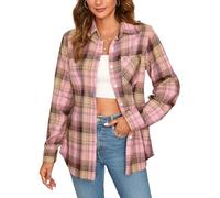Stamain Women's Checkered Shirt Pink Flannel Plaid Shirts Casual Cotton Long Sleeve Tartan Blouse Top with Pocket S