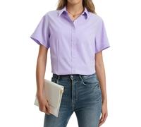 Stamain Womens Short Sleeve Shirts Formal Fitted Light Purple Ladies Office Blouse Business Work Wear Button up Shirts for Women M