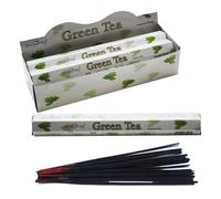 Stamford Green Tea Incense Sticks 6 Pack (120 Sticks) with JRose Wooden Incense Burner - Fresh Herbal Aroma for Relaxation Meditation & Aromatherapy
