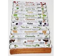 Stamford Incense Sticks Gift Set - 12 Fragrances with JRose Wooden Holder - Aromatherapy & Meditation - 240 Sticks - Red Rose, White Sage, Patchouli, Sandalwood, Amber & More ST12Mix1