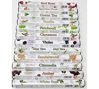 Stamford Incense Sticks Gift Set with Wooden Holder, 12 Assorted Fragrances, 240 Incense Sticks, Sandalwood, White Sage, Amber, Vanilla, Rose, Home Fragrance Collection ST12Mix1