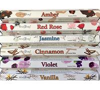 Stamford Premium Hex Range Incense Sticks - Amber, Red Rose, Jasmine, Cinnamon, Violet & Vanilla Incense gift pack.
