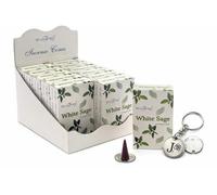 Stamford White Sage Incense Cones 12 Pack Set, 15 Cones Each, Herbal Fresh Aroma, Room Fragrance Cones with JRose Trolley Coin Keychain