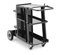 Stamos Germany Steel Welding Cart Welding Trolley Welder Handle Angled Top 3 Shelves Black 65kg S-WECA-1 (Steel, Working Height 75cm, 4 Wheels)