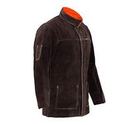 Stamos Welding Protective Gear Welding Jacket SWJ01XL (Size XL, Split Cowhide Leather, Flame-Retardant, Heat-Resistant Threads, Non-Conductive Push Buttons) Dark Green