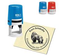 Stamp Address Stamp Personalised Gorilla in Grass Round Diameter 40 mm Automatic Stamp as Company Stamp Name Stamp Office Stamp