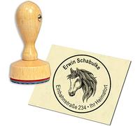 Stamp Address Stamp Wooden Hand Stamp Andalusian Horse Round Diameter 40 mm Personalised as Company Stamp Name Stamp Office Stamp
