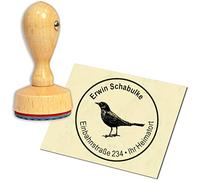 Stamp Address Stamp Wooden Stamp - Blackbird Black Throttle, Round Diameter 40 mm, Personalised as Company Stamp Name Stamp Office