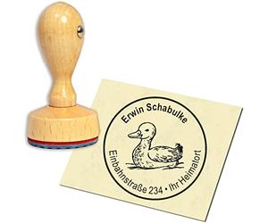 Stamp Address Stamp Wooden Stamp Cute Duck Round Diameter 40 mm Personalised as Company Stamp Name Stamp Office S