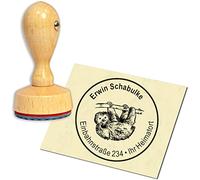 Stamp Address Stamp Wooden Stamp - Sloth - Round Diameter 40 mm Personalised as Company Stamp Name Stamp Office