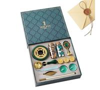 Stamp Making Kit - 22x10cm Envelope Sealing Wax Set, Letter Seal Set, Wedding Wax Seal Set, Wood Warmer, Melted Spoon, Decorative Letter Set | Stamp Making Kit for Bas
