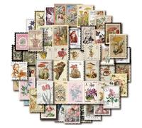 Stamp Theme Stickers, 50 Pcs Building Stickers Plants Flowers Wild Animals Butterflies for Scrapbooking Deco DIY Photo Album Greeting Card
