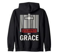 Stamped By Grace Ephesians 2:8 Christian Barcode Cross Faith Zip Hoodie