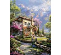 Stamped Cross Stitch Kit for Adults, 11CT Pre-Printed Cross Stitch Kit for Beginners, Embroidery Starter Kit (Garden House, T)- 40x50cm