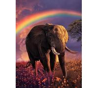 Stamped Cross Stitch Kit for Beginners,Rainbow Elephant,Pre-Printed Colourful Pattern Embroidery Set with Easy DIY Needlepoint Crafts,Ideal Adult Hobby Gift or Home Decor Project,16x20 Inches