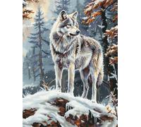 Stamped Cross Stitch Kit for Beginners,Snow Forest Wolf,Pre-Printed Colourful Pattern Embroidery Set with Easy DIY Needlepoint Crafts,Ideal Adult Hobby Gift or Home Decor Project,16x20 Inches