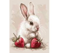 Stamped Cross Stitch Kit for Beginners,Strawberry Rabbit,Pre-Printed Colourful Pattern Embroidery Set with Easy DIY Needlepoint Crafts,Ideal Adult Hobby Gift or Home Decor Project,16x20 Inches