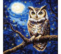 Stamped Cross-Stitch Kit, Owl on a Branch Printed Canvas 45x45 Cm Cross Stitch Cushion Kits Needlework Kit for Beginners 11Ct Embroidery Pillow