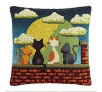 Stamped Cross-Stitch Kit W/Printed Tapestry Canvas - Cats On The Roof 17.7X17.7In(45X45Cm) Stamped Cross-Stitch Cushion Embroidery Kits Set Beginners for Creative Home Décor - Needlework Kit