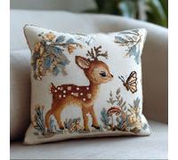 Stamped Cross-Stitch Kit W/Printed Tapestry Canvas - Cute Deer And Butterfly 17.7X17.7In(45X45Cm) Stamped Cross-Stitch Cushion Embroidery Kits Set Beginners For Creative Home Décor - Needlew
